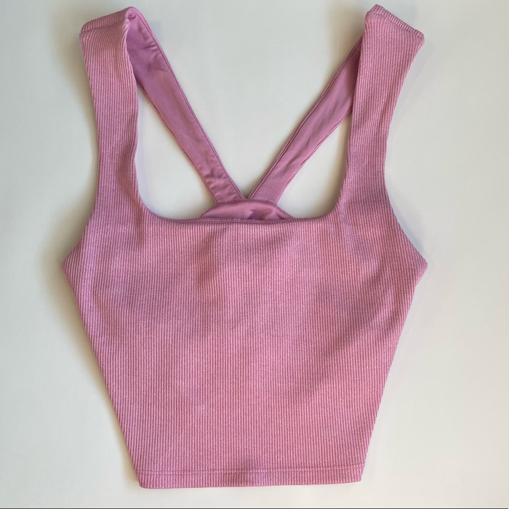 Alo Yoga Ribbed Chic Bra Tank in Pink Parisian Heather light support